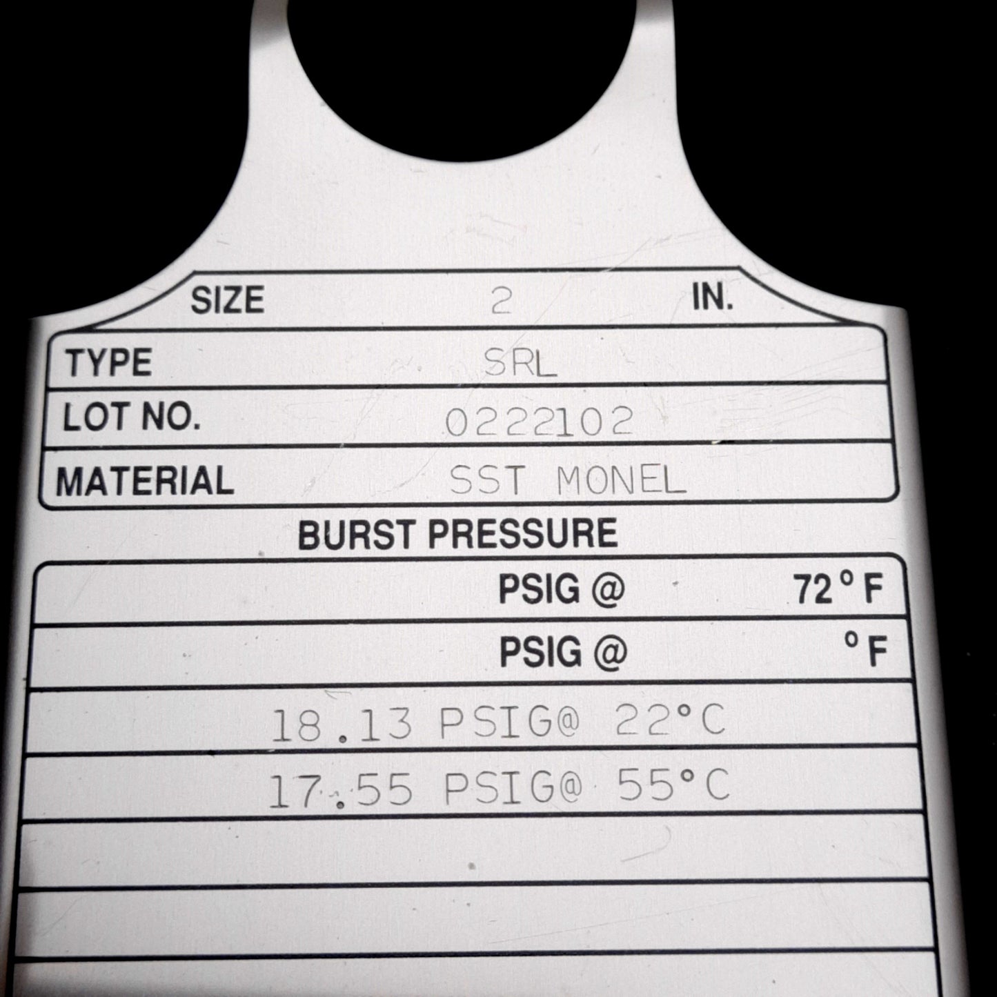 New Fike SRL Rupture Disc, ø2in, SST MONEL, 18.13PSIG @ 22°C Burst Pressure
