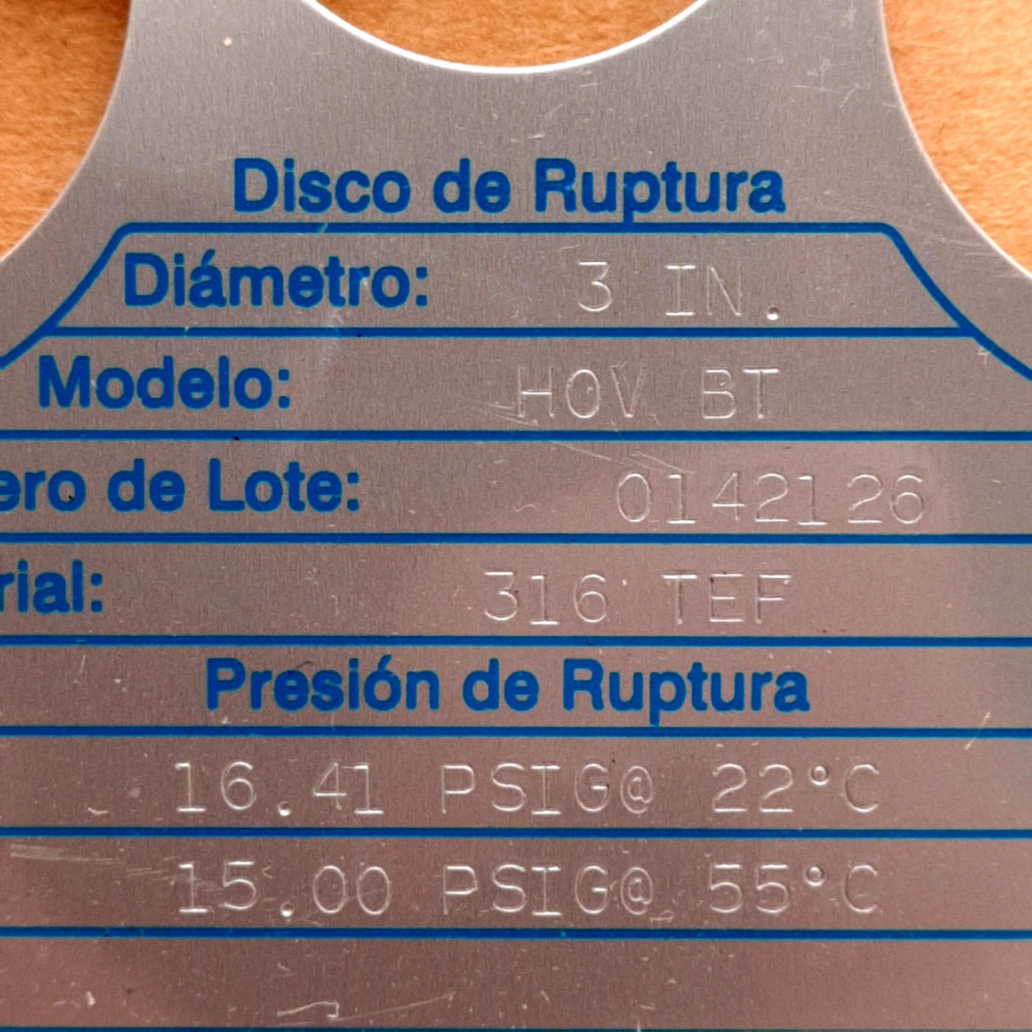 New – Open box Fike HOV BT Rupture Disc, ø3in, 316 TEF, 16.41PSIG @ 22°C Burst Pressure