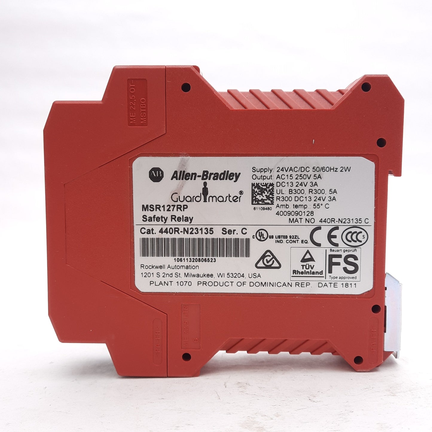 New Allen Bradley 440R-N23135 MSR127RP Ser C Safety Relay 2x NC Input 3-Pole Aux 24V