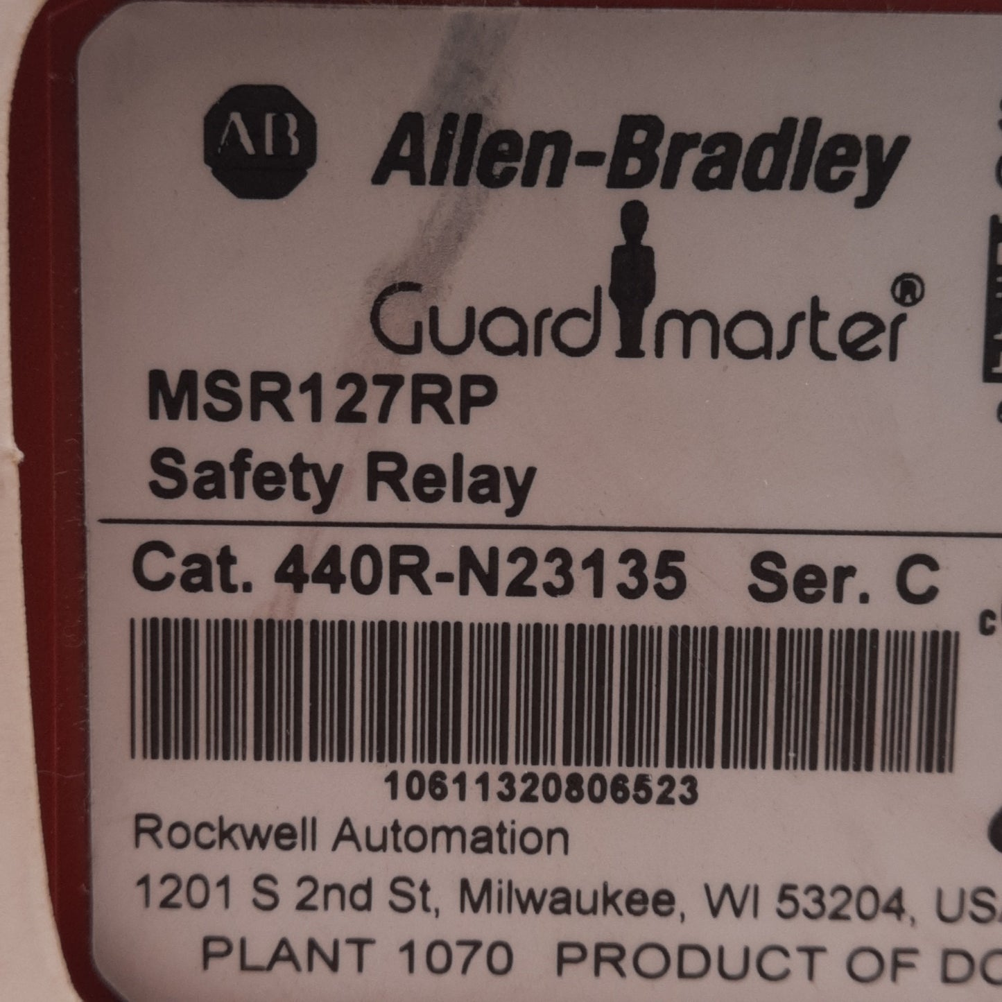 New Allen Bradley 440R-N23135 MSR127RP Ser C Safety Relay 2x NC Input 3-Pole Aux 24V