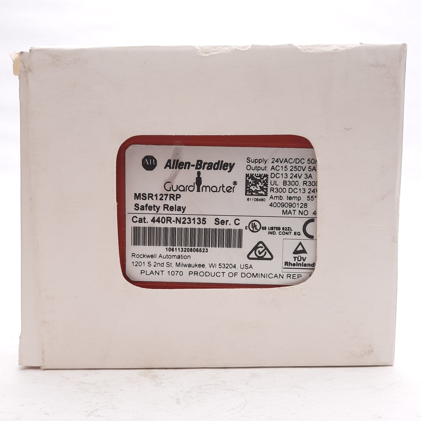 New Allen Bradley 440R-N23135 MSR127RP Ser C Safety Relay 2x NC Input 3-Pole Aux 24V