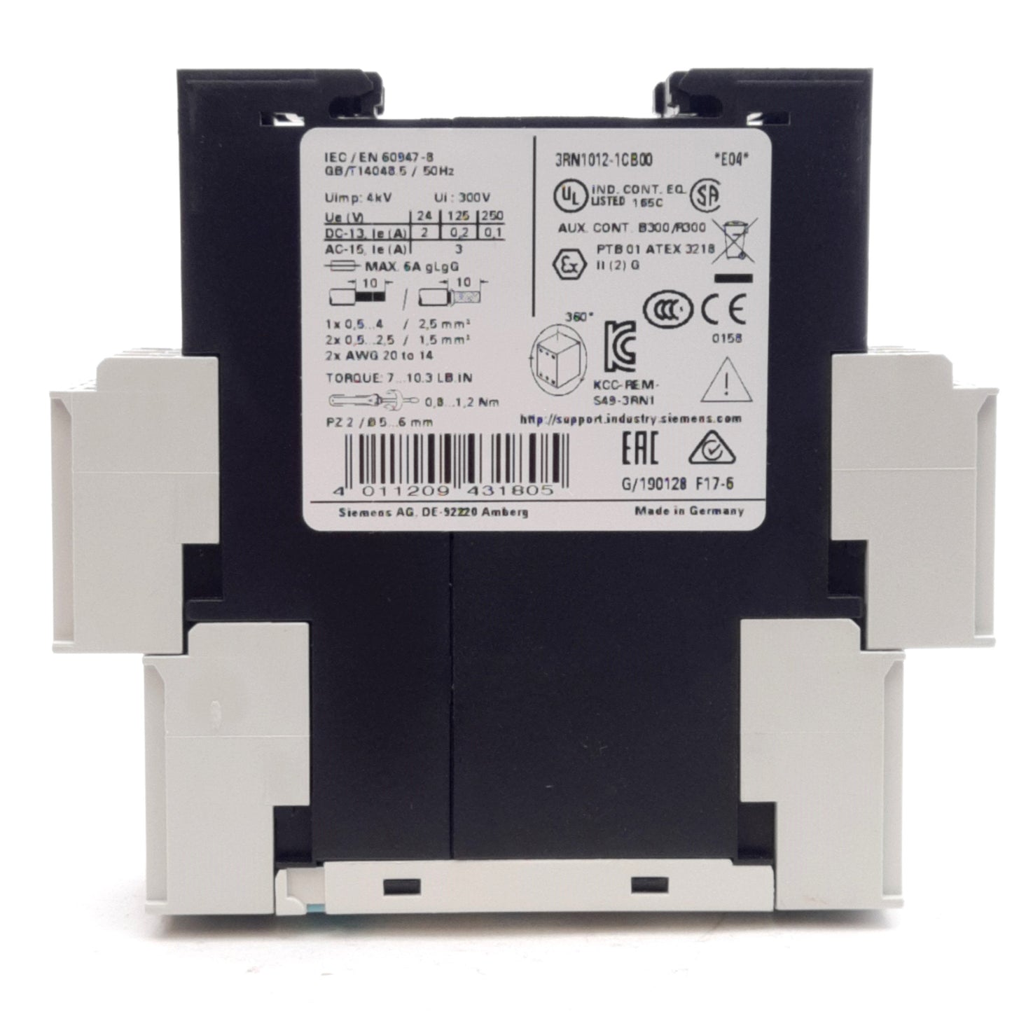 New Siemens 3RN1012-1CB00 Thermistor Motor Protection Relay, 1NO + 1NC, 24VAC/DC