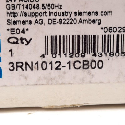 New Siemens 3RN1012-1CB00 Thermistor Motor Protection Relay, 1NO + 1NC, 24VAC/DC
