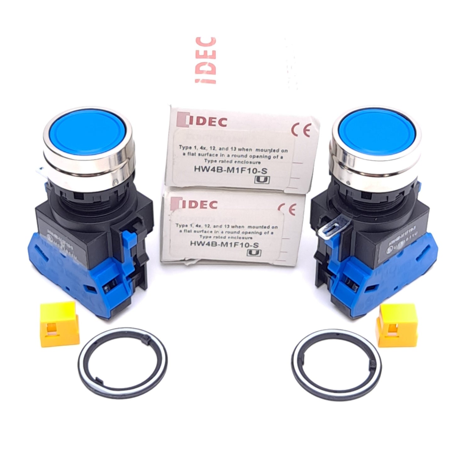 New Lot of 2 IDEC HW4B-M1F10-S Pushbutton, Momentary, 1 NO Contact, ø22mm Mounting
