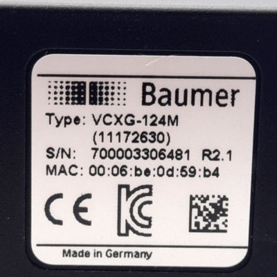 New Baumer VCXG-124M Industrial Camera, 4096x3000 Pixels, 1.1in CMOS, Mono, 12-24VDC
