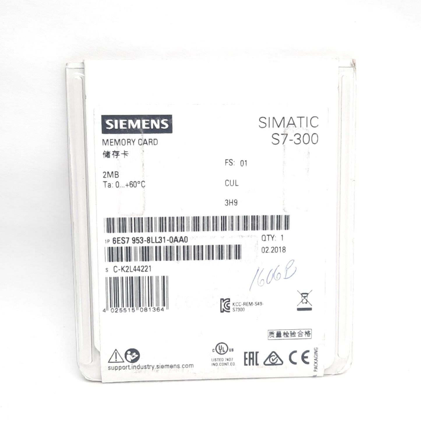 New Siemens 6ES7 953-8LL31-0AA0 Simatic S7-300 Memory Card, 2MB SD Card