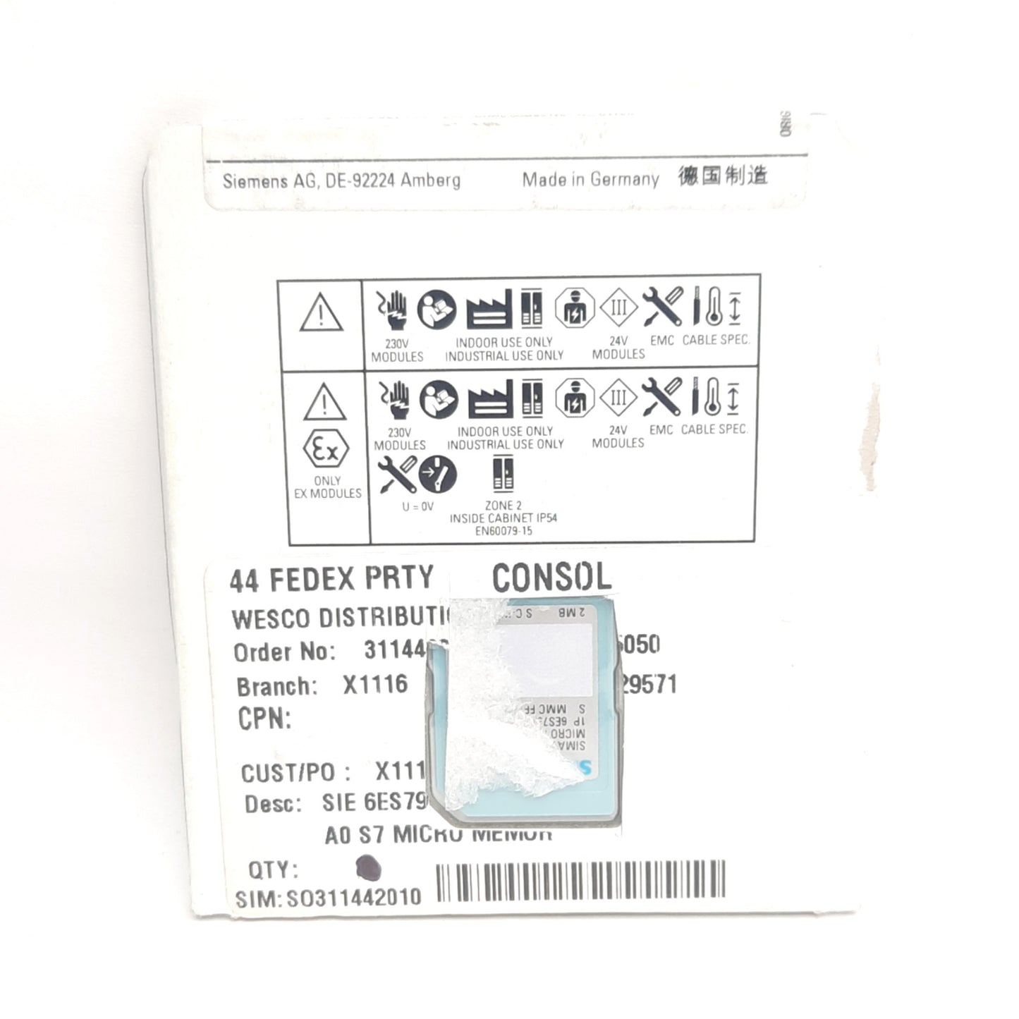 New Siemens 6ES7 953-8LL31-0AA0 Simatic S7-300 Memory Card, 2MB SD Card