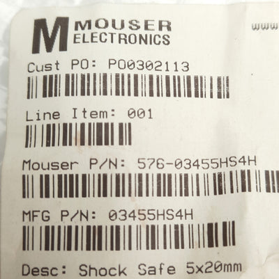 Open box Lot of 7 Littelfuse 576-03455S4 Shock Safe Fuse Holder 5x20mm, 250V 20A, 1-Pole