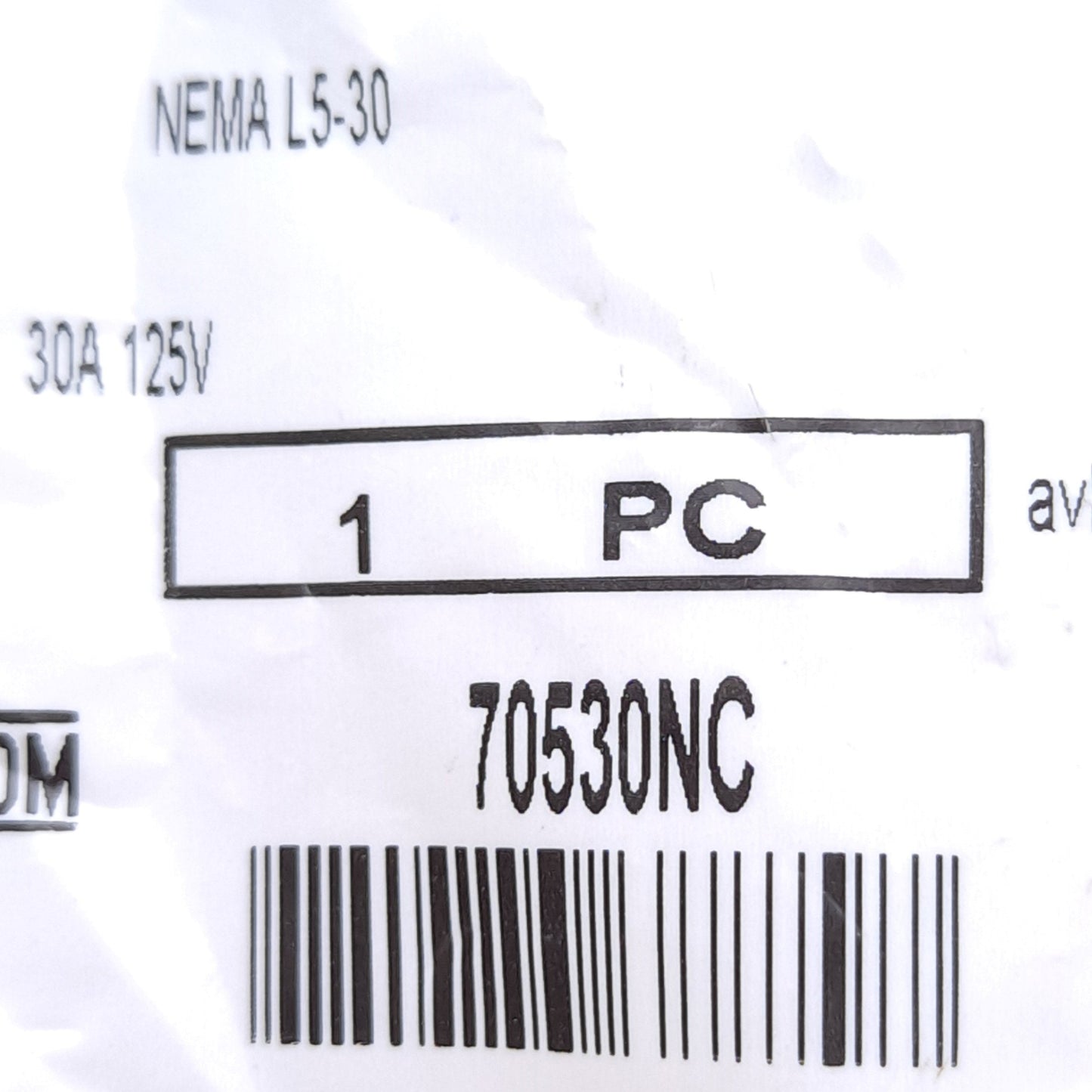New – Open box Bryant 70530NC Locking Connector, 2-Pole, 3-Wire, 125VAC 30A, ø0.3-0.95in Cord