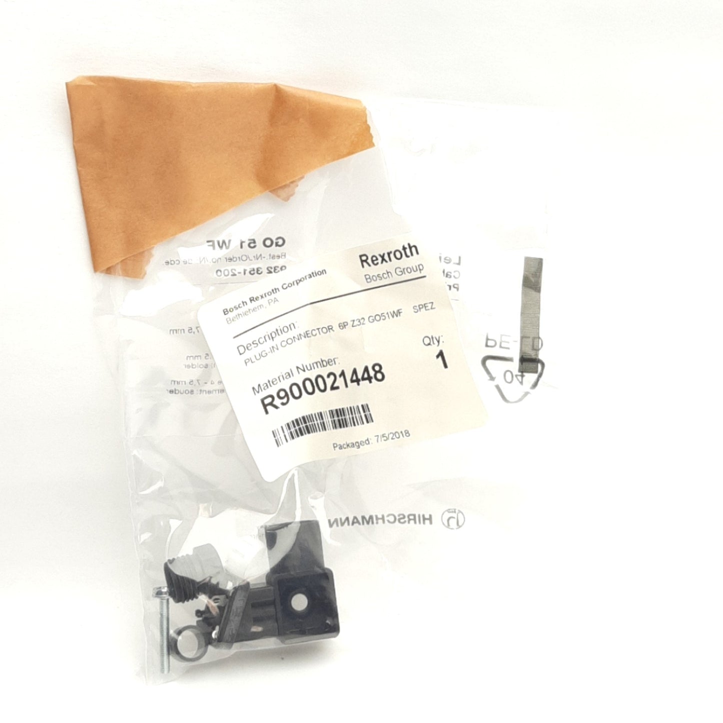 New – Open box Bosch Rexroth R900021448 Plug In Motor/Feedback Connector, 5P + Ground