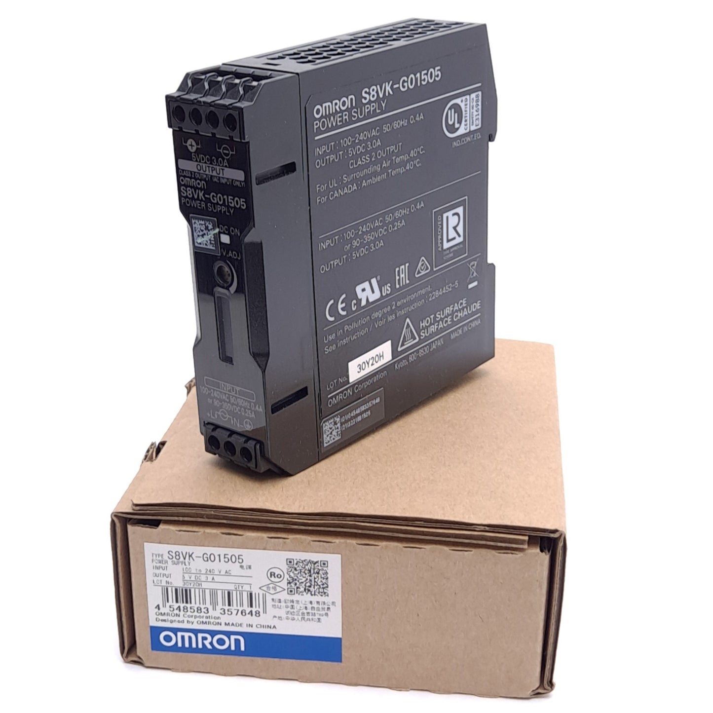 New Omron S8VK-G01505 Power Supply, 100-240VAC 0.4A Input, 5VDC 3A Output, 15W Power