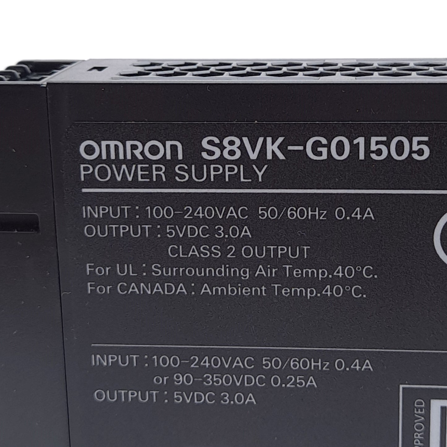 New Omron S8VK-G01505 Power Supply, 100-240VAC 0.4A Input, 5VDC 3A Output, 15W Power
