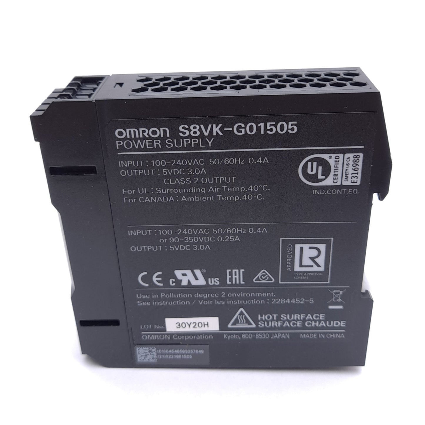 New Omron S8VK-G01505 Power Supply, 100-240VAC 0.4A Input, 5VDC 3A Output, 15W Power