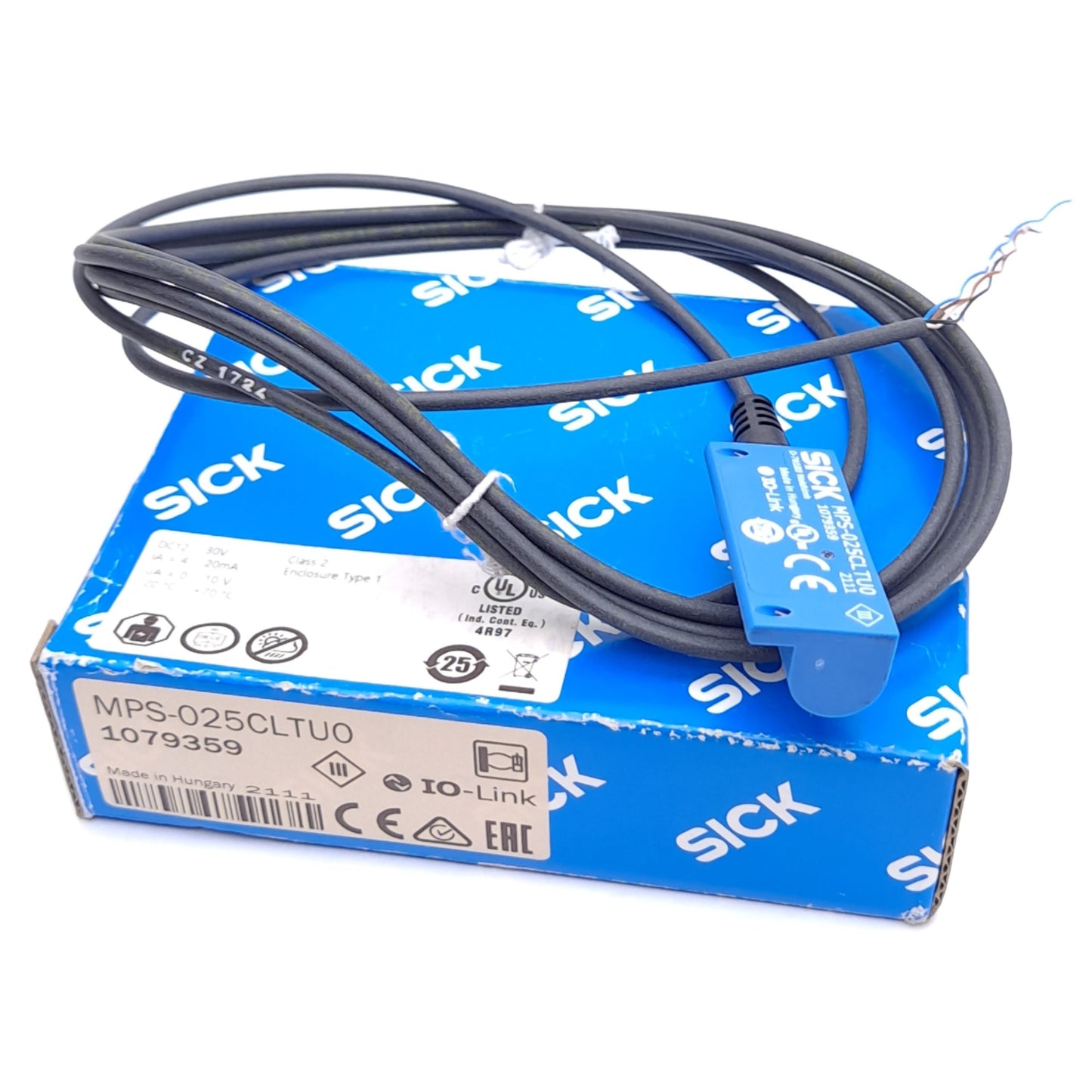 New SICK MPS-025CLTU0 Cylinder Sensor, 25mm Range, C-Slot, 12-30VDC Supply, 2m Cable