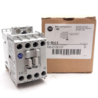 New Allen Bradley 100-C12EJ10 Contactor, 3-Pole, N.O. Aux, 12A, 10HP, 24VDC Coil