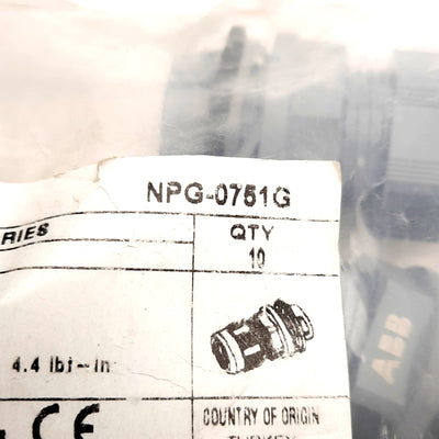 New Lot Of 10 ABB NPG-0751G Cable Glands, Cable Range 11-17mm, 3/4in NPT