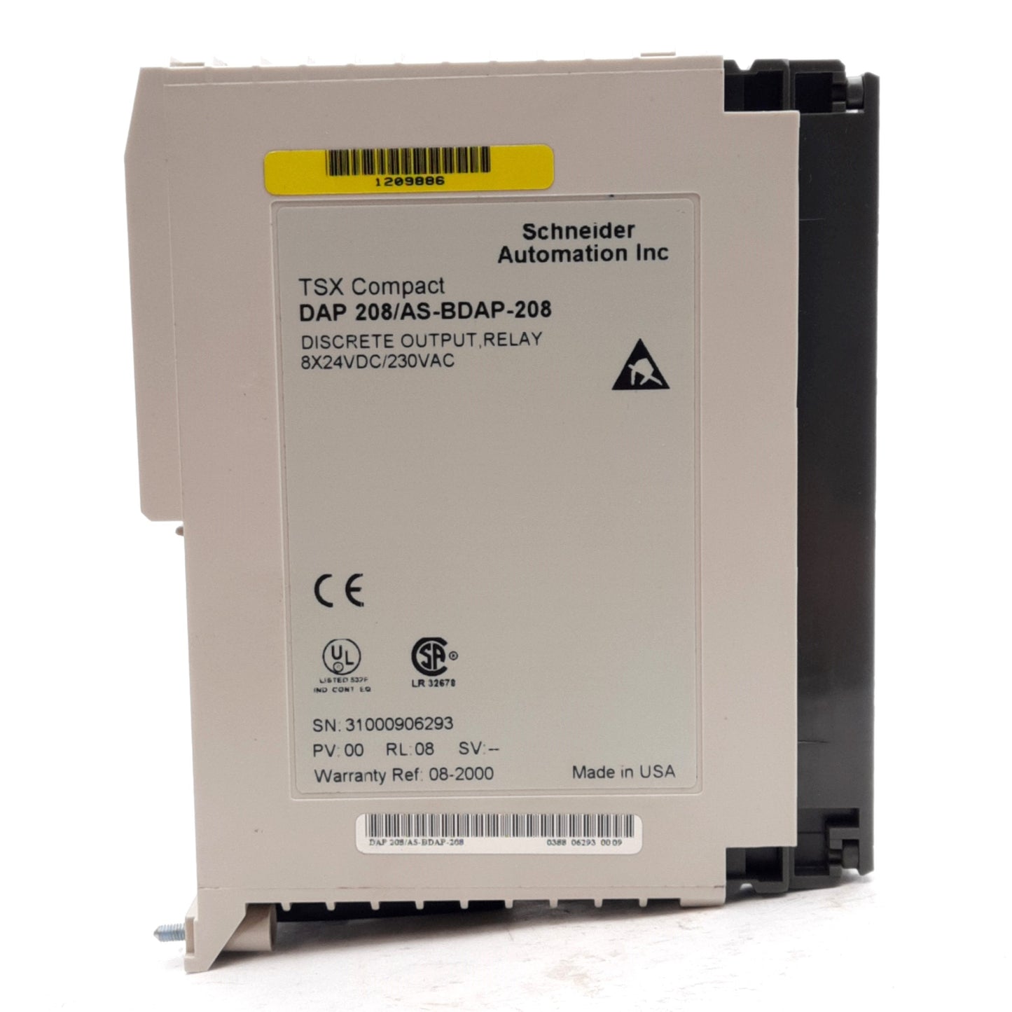 Used Schneider Automation DAP 208/AS-BDAP-208 Discrete Output Module, 8x 24VDC/240VAC