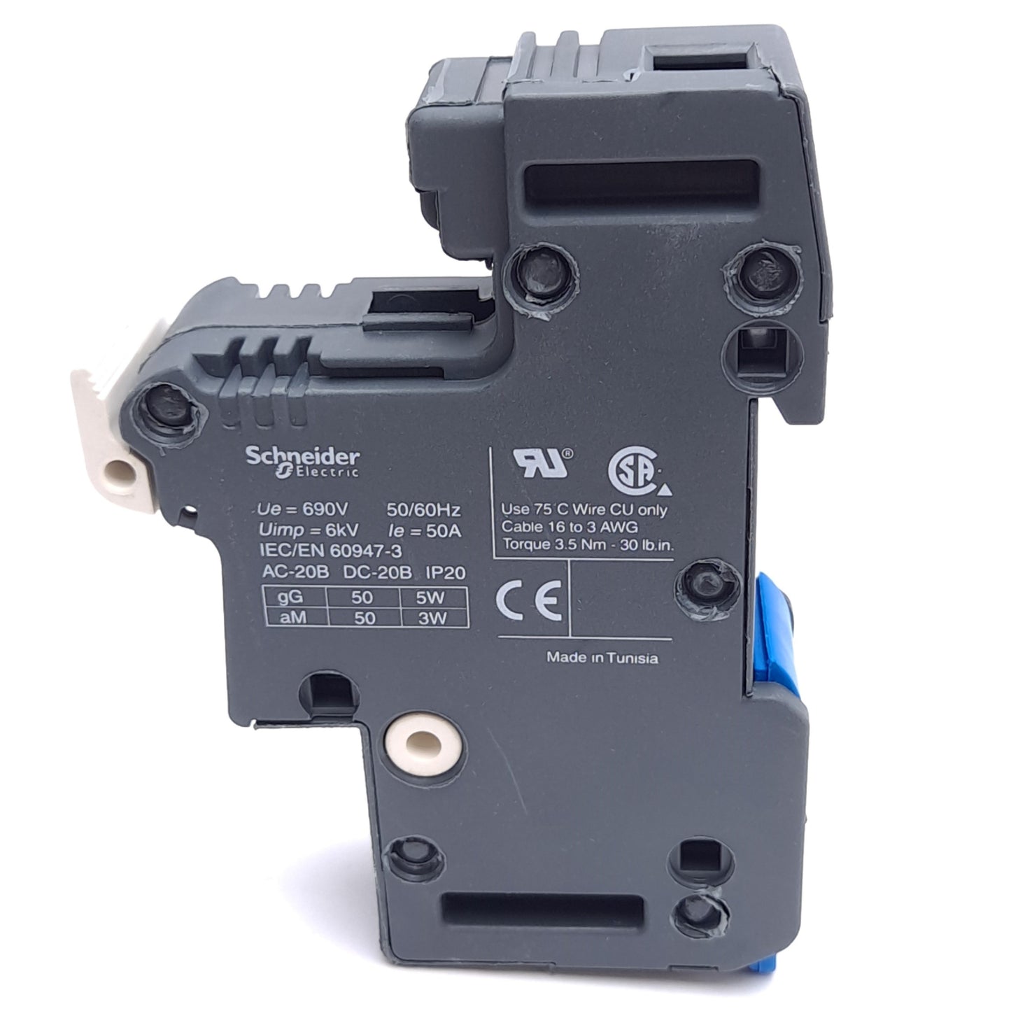 New – Open box Schneider Electric DF141V Fuse Carrier, 1-Pole, 14x51mm Fuse Size, 690VAC/DC 50A