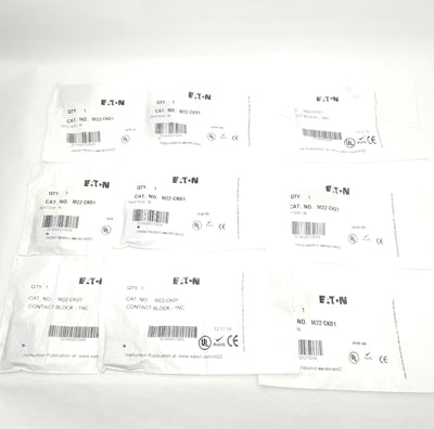 New Lot of 9 Eaton M22-CK01 Pushbutton Contact Blocks, 1NC, 22mm, 600VAC/125VDC