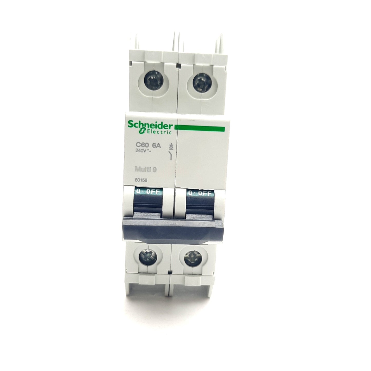 New – Open box Schneider 60158 MULTI 9 C60 Circuit Breaker, 2 Pole, 240VAC, 6A, DIN Rail