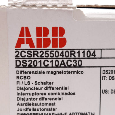 New ABB 2CSR255040R1104 Circuit Breaker, 2-Pole, C-Curve, 10A, 230VAC, DIN Rail