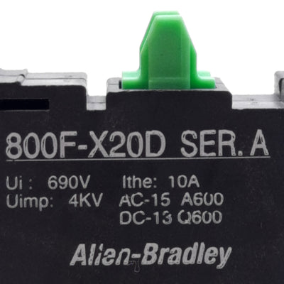 New – Open box Allen Bradley 800F-X20D Double Level Contact Block, DPST-NO, 690V 10A, 22mm
