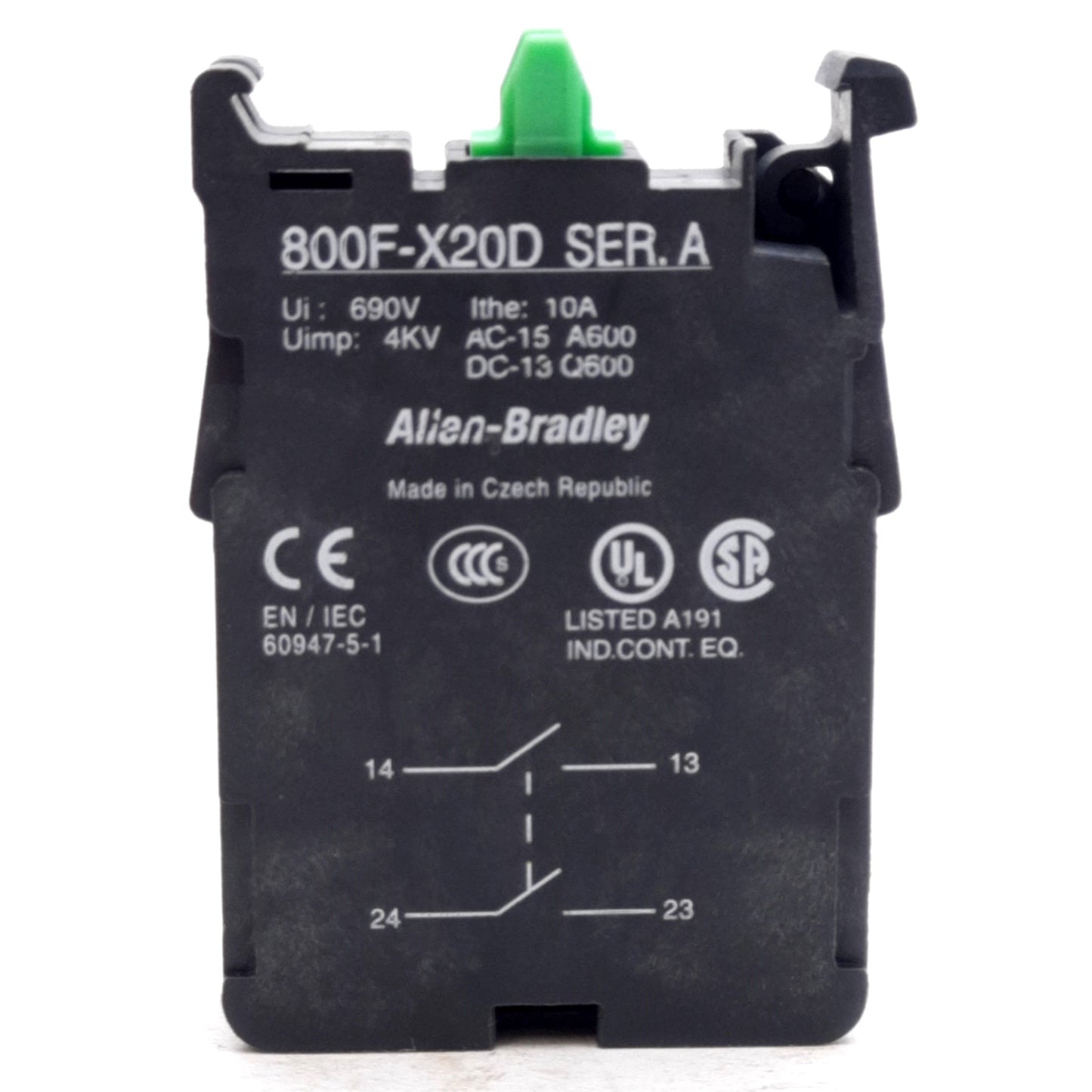 New – Open box Allen Bradley 800F-X20D Double Level Contact Block, DPST-NO, 690V 10A, 22mm