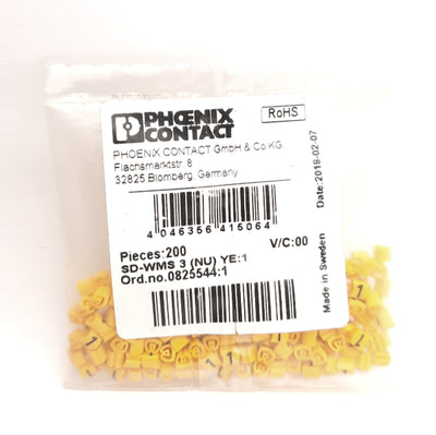 New Phoenix Contact SD-WMS 3 (NU) YE:1 0825544:1 Conductor Markers, "1", 1.3-3mm