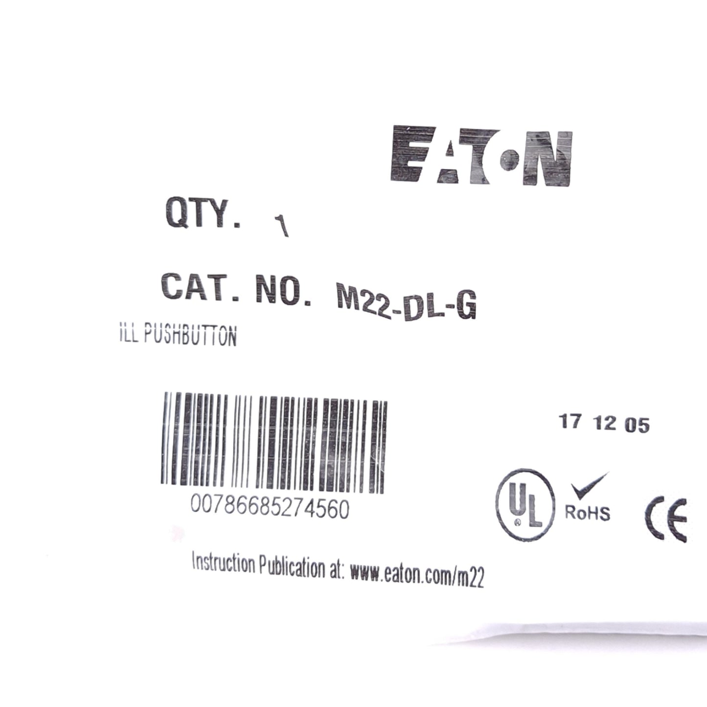 New Lot of 3 Eaton M22-DL-G Pushbutton, Green, Illuminated, Momentary, ø22.5mm