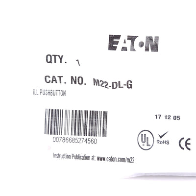 New Lot of 3 Eaton M22-DL-G Pushbutton, Green, Illuminated, Momentary, ø22.5mm