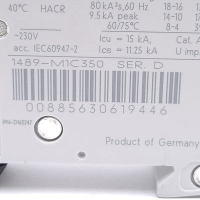New – Open box Allen Bradley 1489-M1C350 Circuit Breaker, 1-Pole, 277VAC 35A, C-Curve