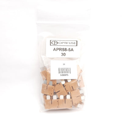 New Lot of 30 Optifuse APR58-5A Standard Blade Fuses, 58V 5A Rating, 19mm x 20mm
