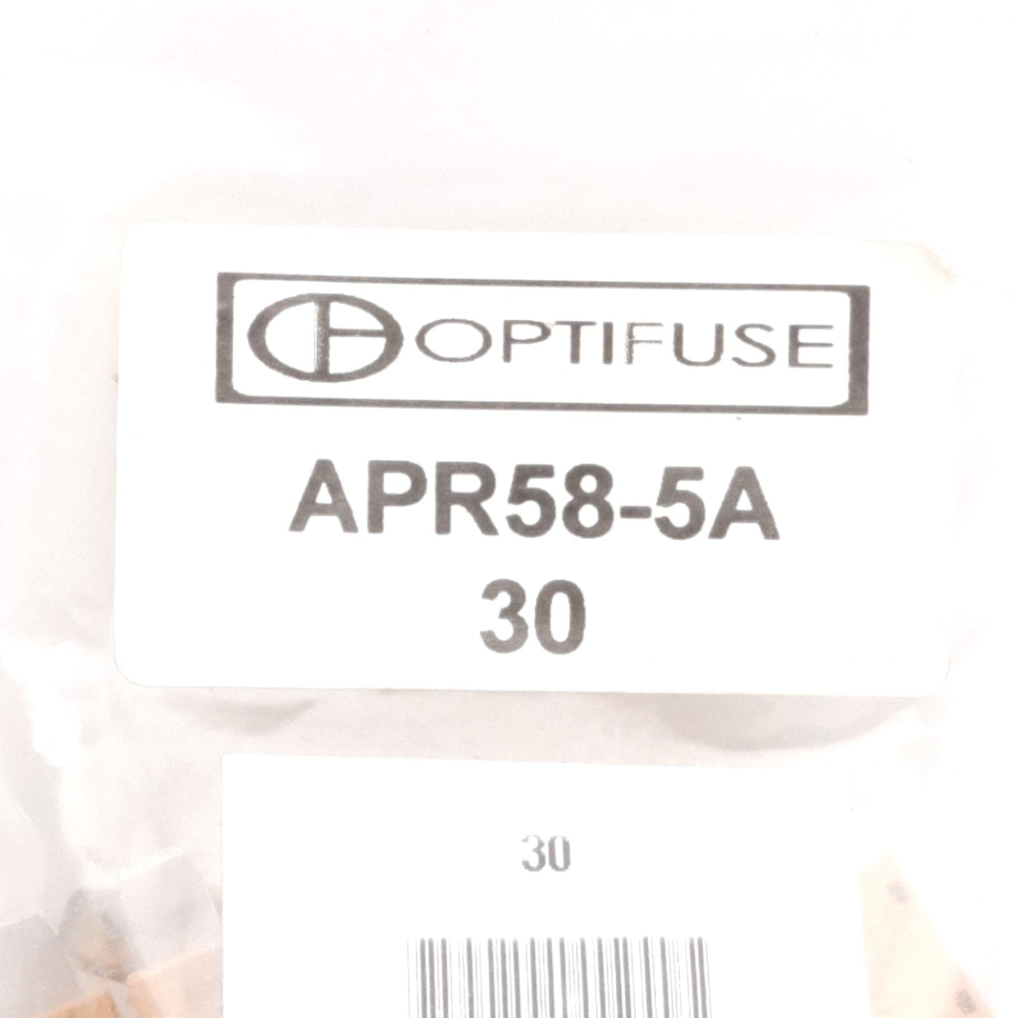 New Lot of 30 Optifuse APR58-5A Standard Blade Fuses, 58V 5A Rating, 19mm x 20mm