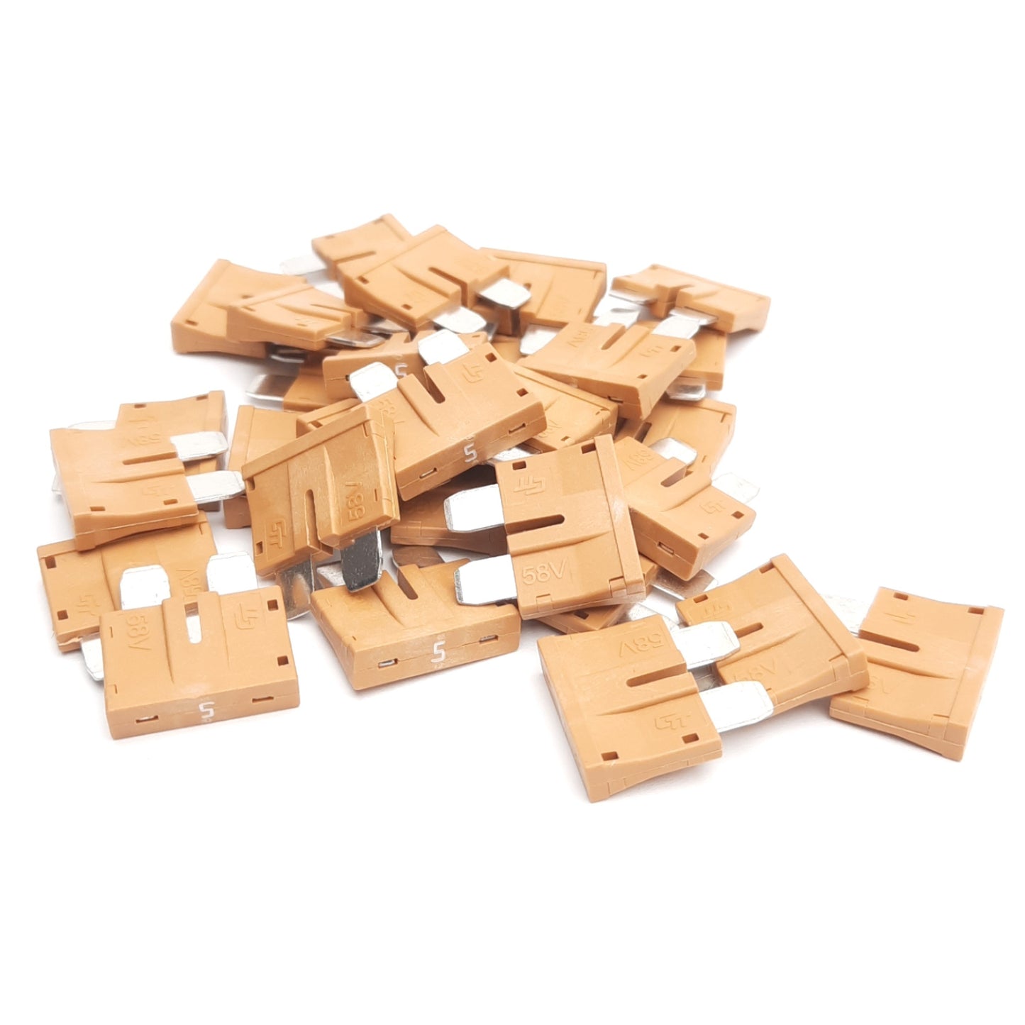 New Lot of 30 Optifuse APR58-5A Standard Blade Fuses, 58V 5A Rating, 19mm x 20mm