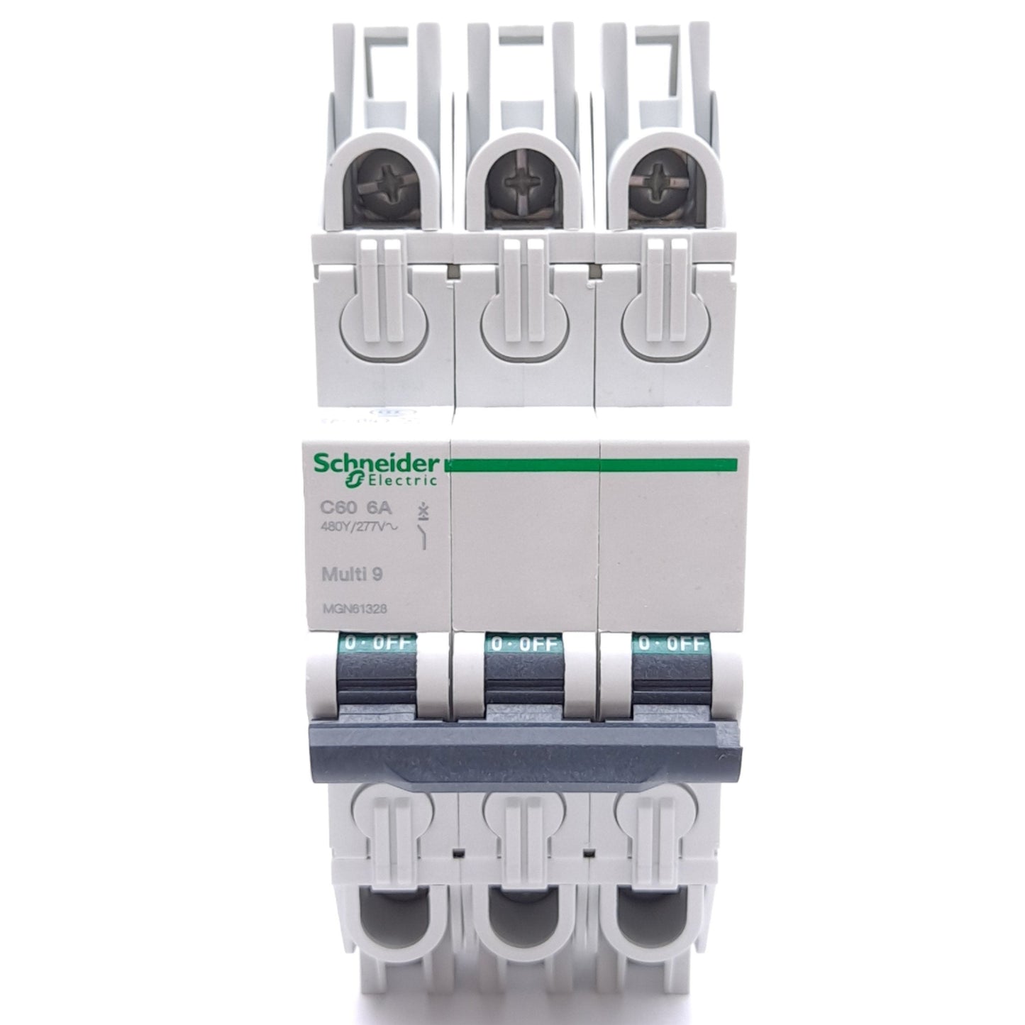 New – Open box Schneider Electric MGN61328 Circuit Breaker, 3-Pole, 480Y/277VAC 6A, C-Curve