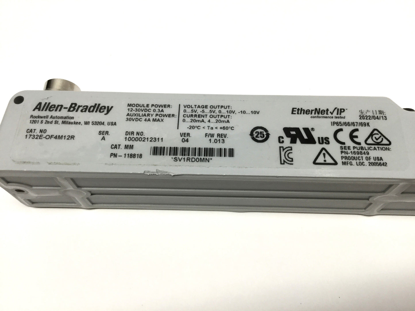 Used Allen Bradley 1732E-OF4M12R ArmorBlock EtherNet/IP Analog Output Module, 4-Point