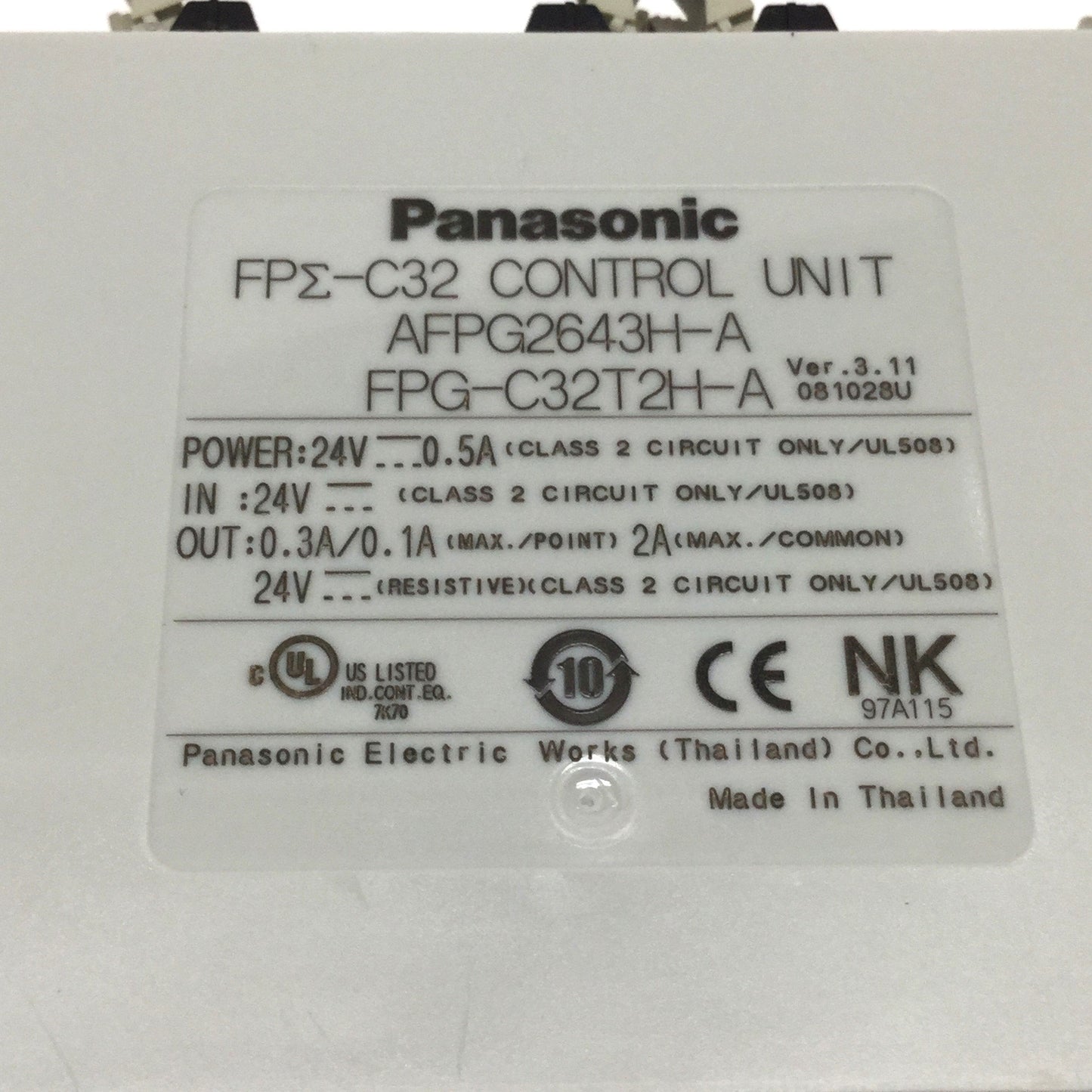 Used Panasonic FPG-C32T2H-A Programmable Control Unit 24VDC In, 0.3A/0.1A Out, 2A Max