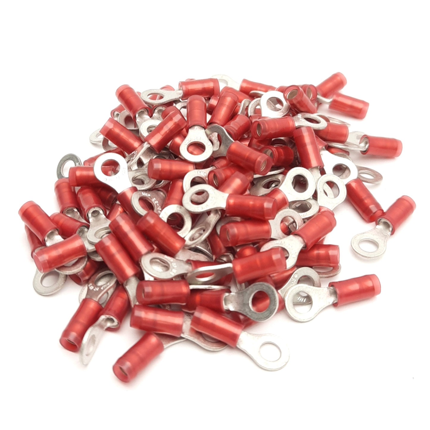 New – Open box Lot of 100 TE Connectivity 320551 Ring Terminals, #8 Stud, 22-16AWG, 300V