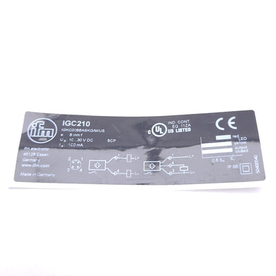 New – Open box IFM Efector IGC210 Inductive Sensor, 8mm Range, NPN/PNP-NO Out, M12 4-Pin Male