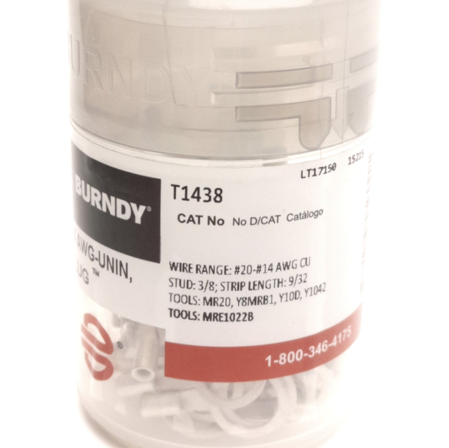 New – Open box Lot of 80 Burndy T1438 HYLUG Uninsulated Ring Terminals, 3/8in Stud, 16-14AWG