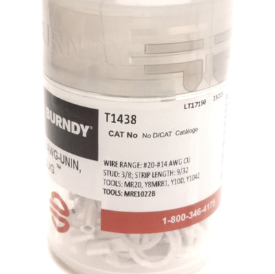 New – Open box Lot of 80 Burndy T1438 HYLUG Uninsulated Ring Terminals, 3/8in Stud, 16-14AWG