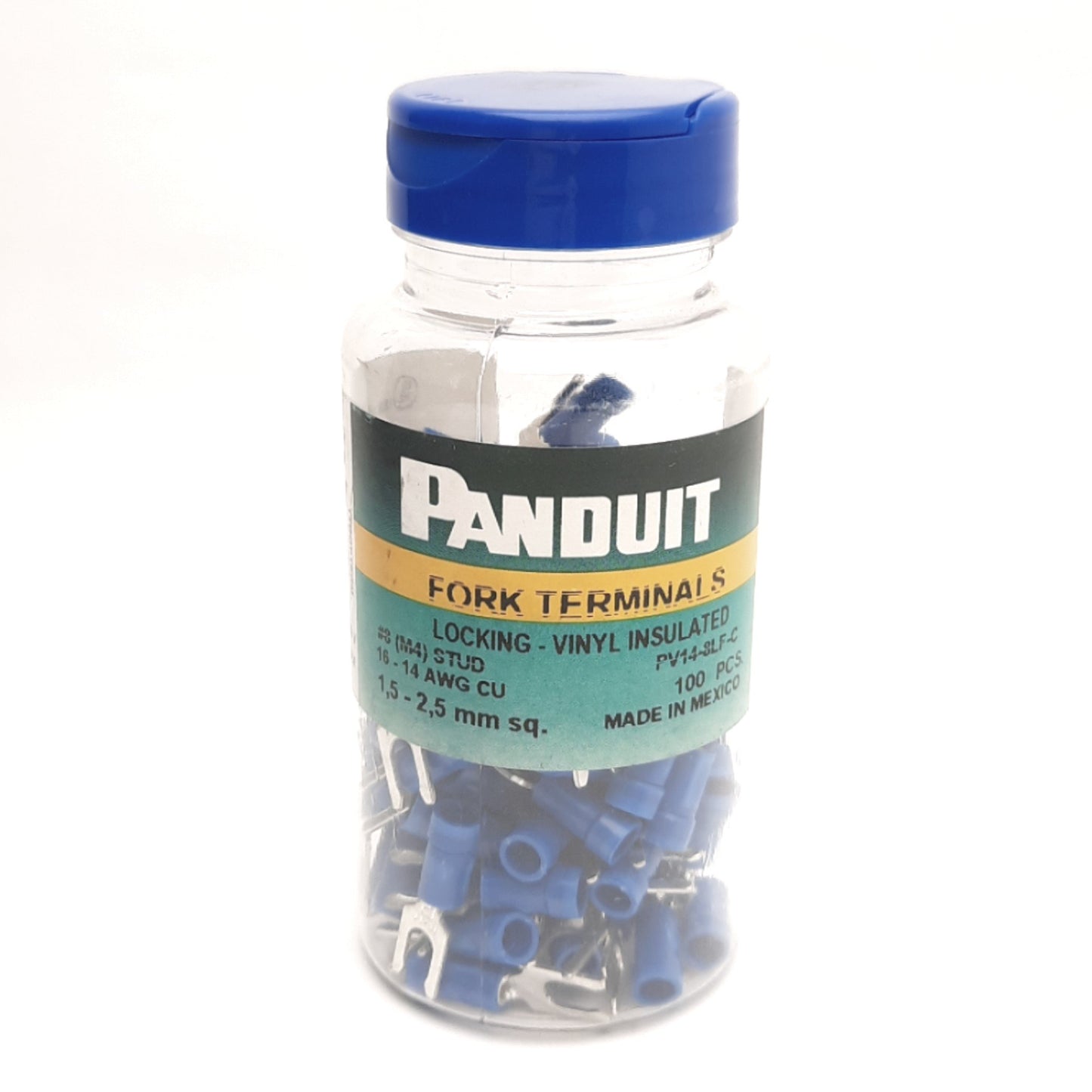 New Panduit PV14-8LF-C Locking Insulated Fork Terminals, #8 (M4) Stud, 16-14AWG