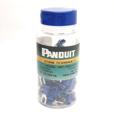 New Panduit PV14-8LF-C Locking Insulated Fork Terminals, #8 (M4) Stud, 16-14AWG