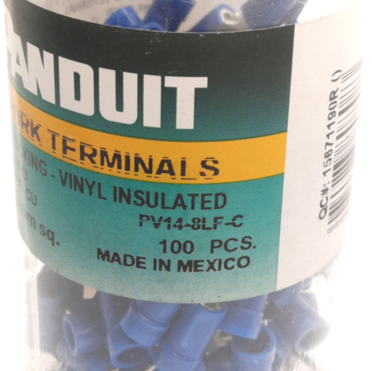 New Panduit PV14-8LF-C Locking Insulated Fork Terminals, #8 (M4) Stud, 16-14AWG