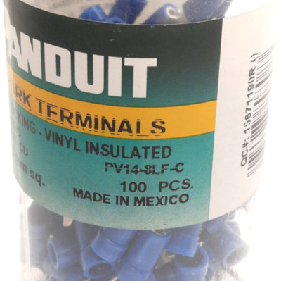 New Panduit PV14-8LF-C Locking Insulated Fork Terminals, #8 (M4) Stud, 16-14AWG