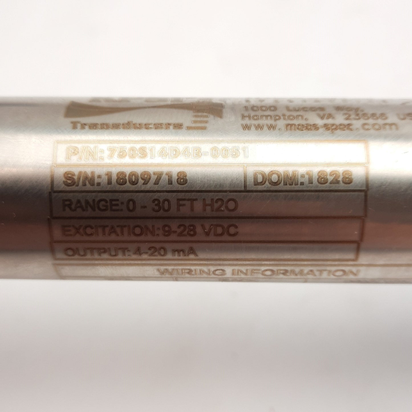 New – Open box TE 750S14D4B KPSI 750 Submersible Level Transducer, 0-30ft H2O, 100ft Cable