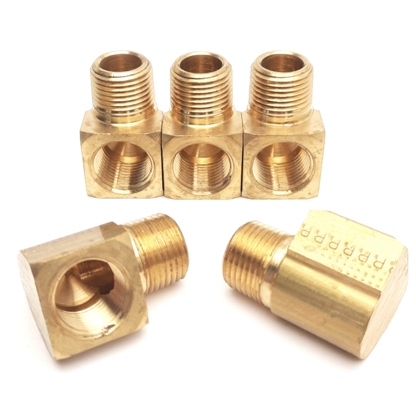 Used Lot of 5 Parker 2202P-6-6 Brass Elbow Pipe Fittings, 3/8in SAEJ530/SAEJ531