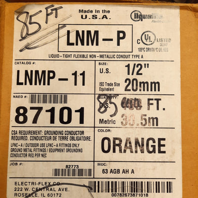 New – Open box Liquatite LMNP-11 Flexible Nonmetallic Conduit, Orange, 1/2in Trade Size, 85ft