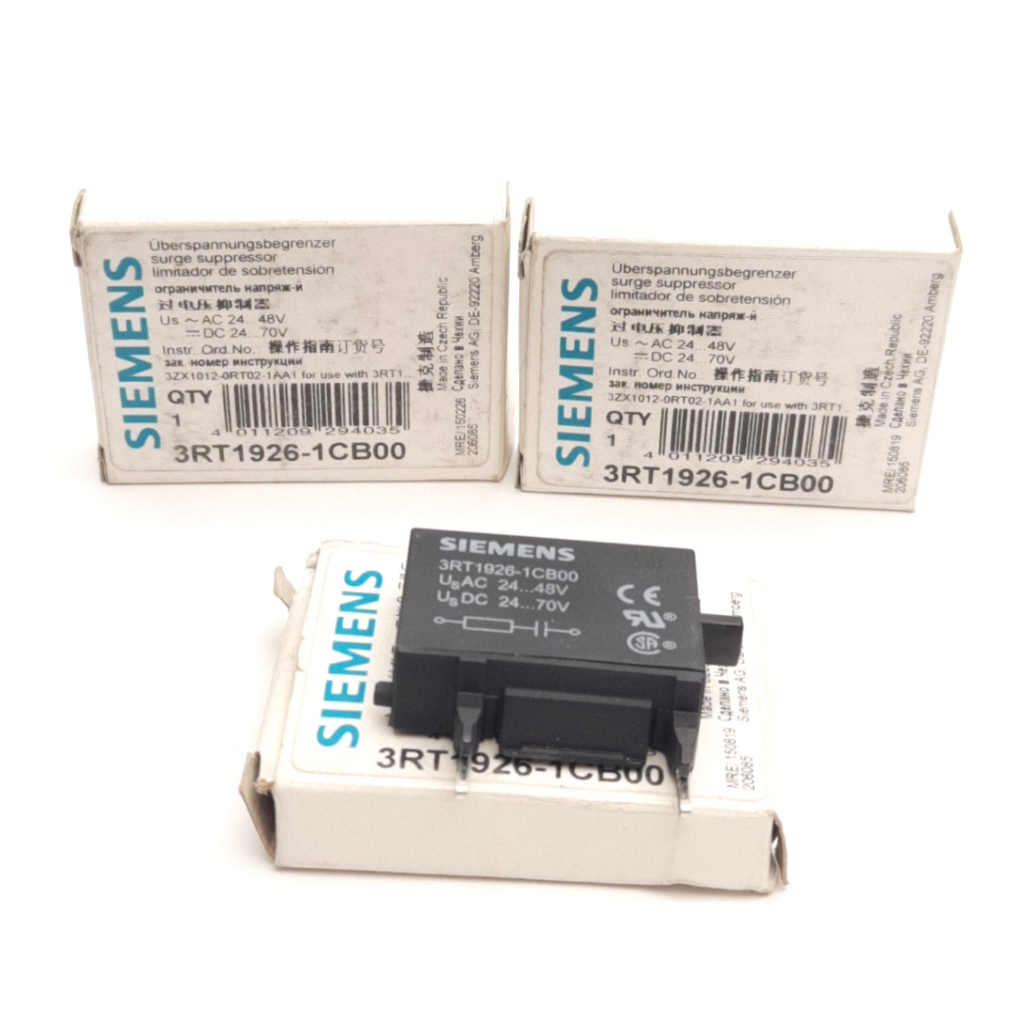New Lot of 3 Siemens 3RT1926-1CB00 Surge Protectors, 24...48VDC / 24...70VAC