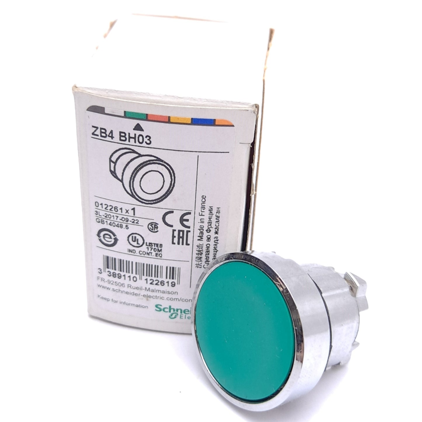 New Schneider Electric ZB4BH03 Pushbutton Head, Green, ø22.5mm Mounting, Latching